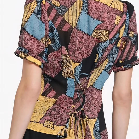 Hot Topic Multicolor Patchwork Sally Nightmare Before Christmas Blouse Disney - Picture 2 of 5